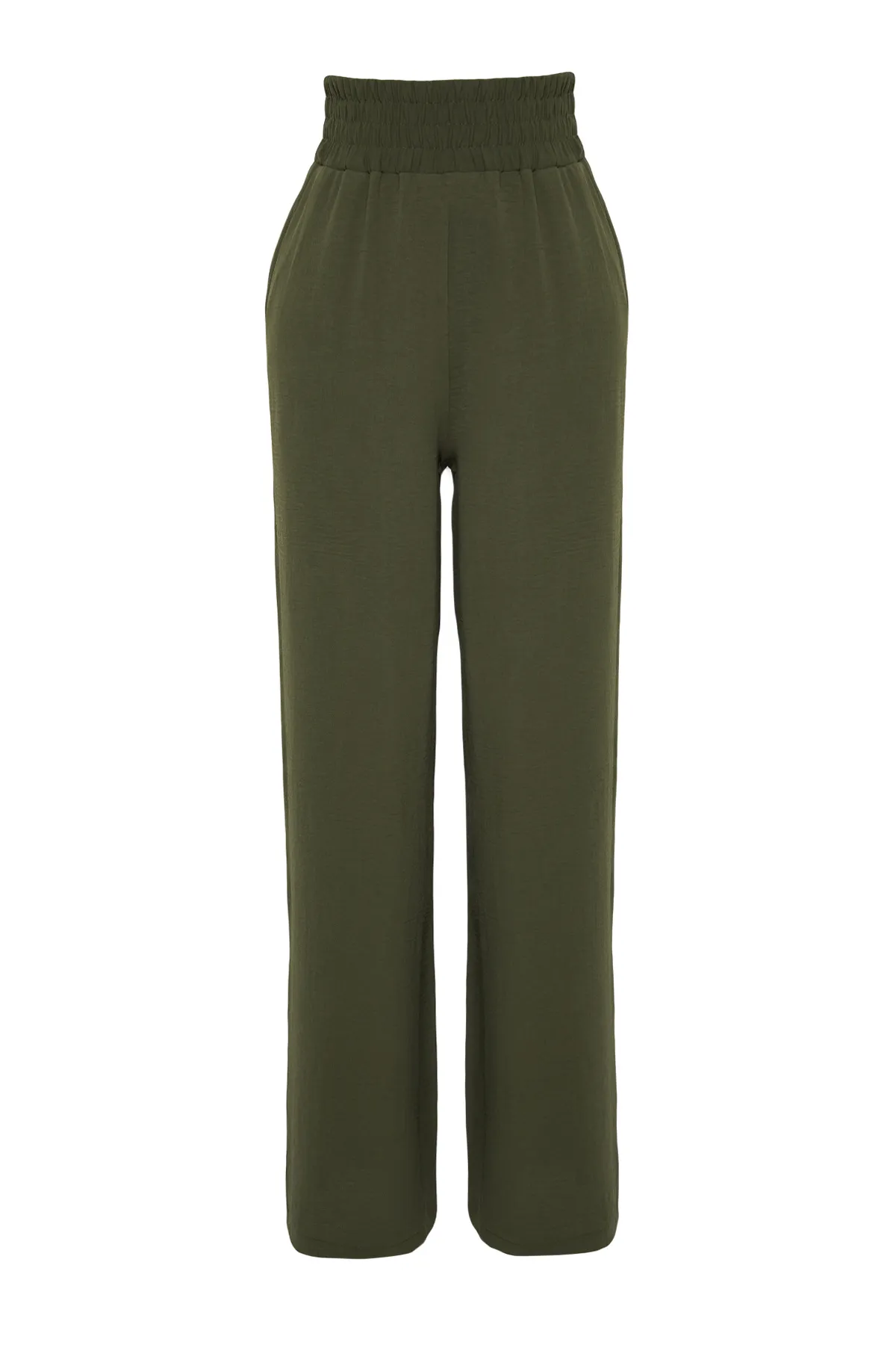 Trendyol Collection  Khakifarbene, elastische Webhose mit weitem Bein / breiter Knöcheltaille TWOSS22PL00024