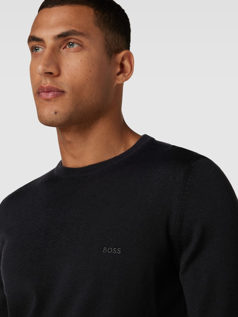Strickpullover mit Label-Stitching Modell 'Botto' in schwarz