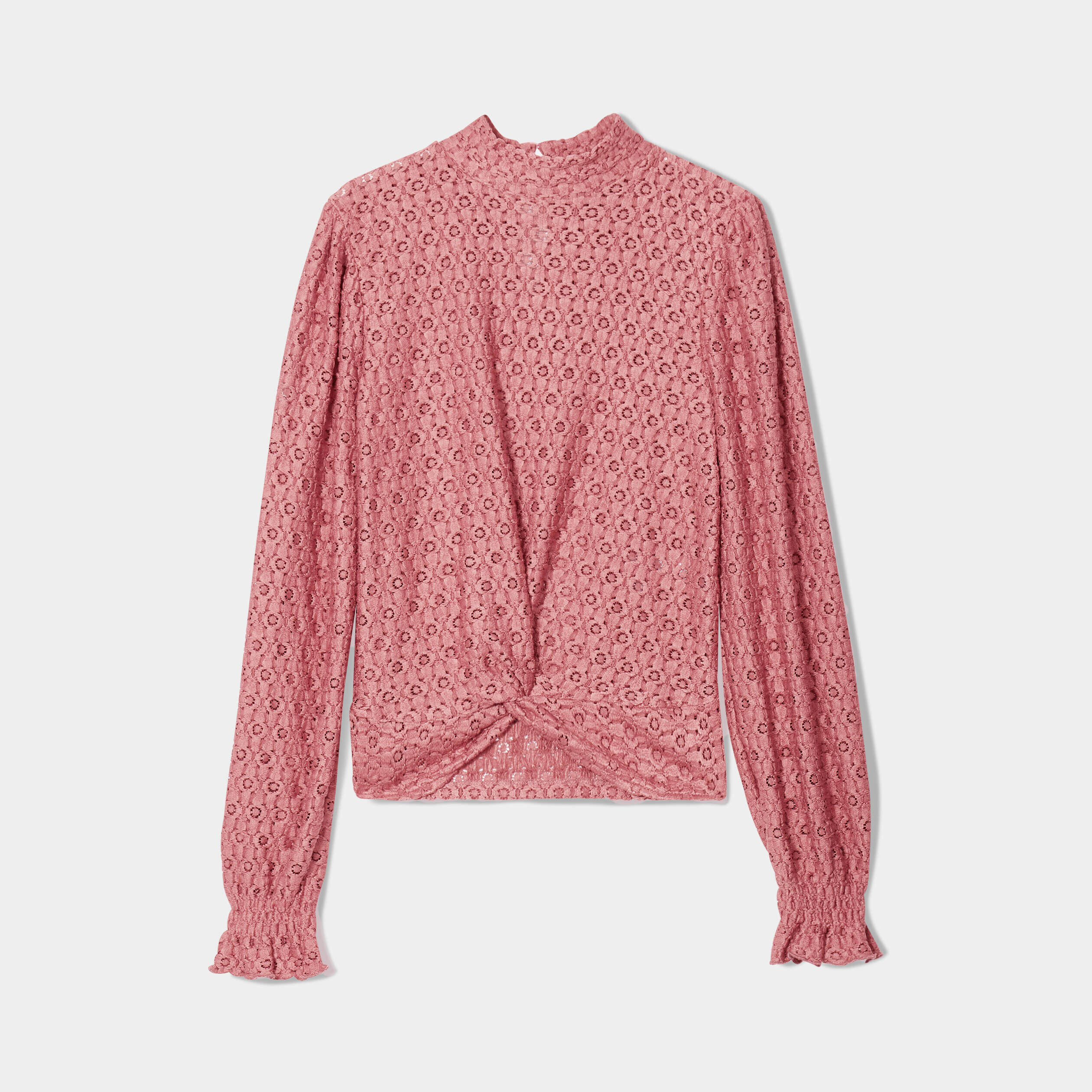 Blouse dentelle col montant rose femme | Cache Cache
