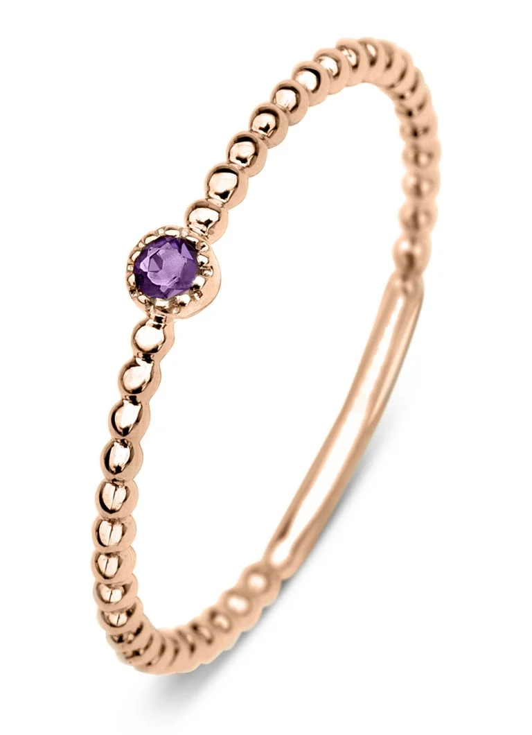 Diamond Point Rose Gold Ring 0.04 ct Purple Amethyst Joy