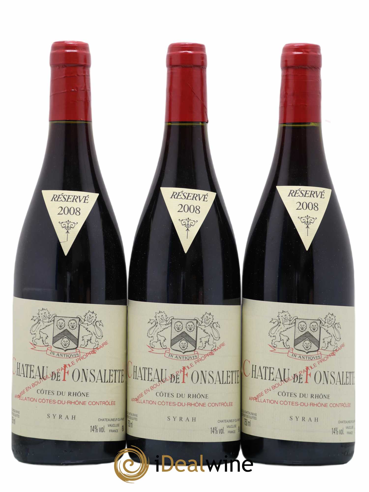 Côtes du Rhône Cuvée Syrah Château de Fonsalette  2008 - Lot de 3 Bouteilles