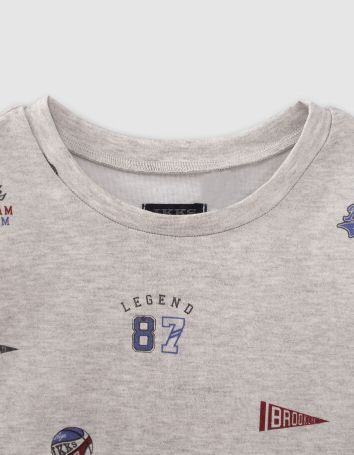 T-shirt gris coton bio all-over écussons garçon