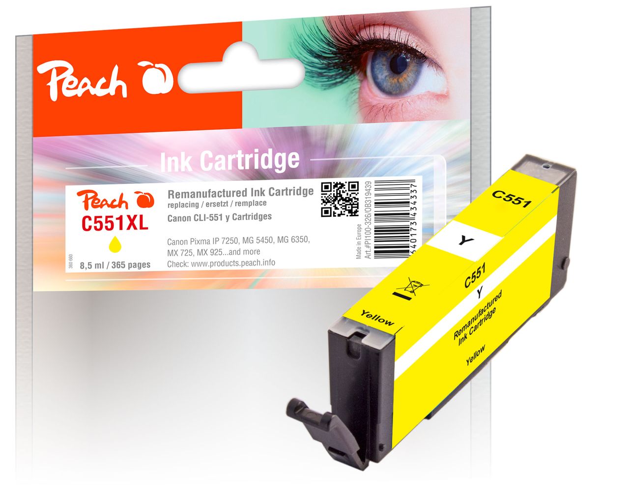 Peach Tintenpatrone gelb ersetzt Canon CLI-551Y