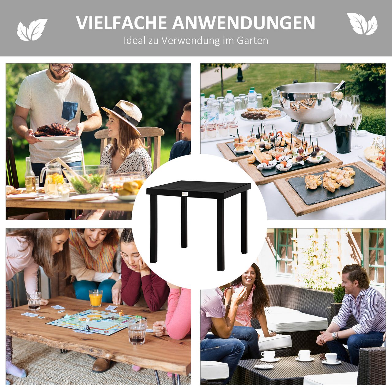 Outsunny Gartentisch für 4 Personen Esstisch Aluminiumtisch Gartenmöbel Loungemöbel pflegeleicht Kunststoff Schwarz 140 x 90 x 74 cm