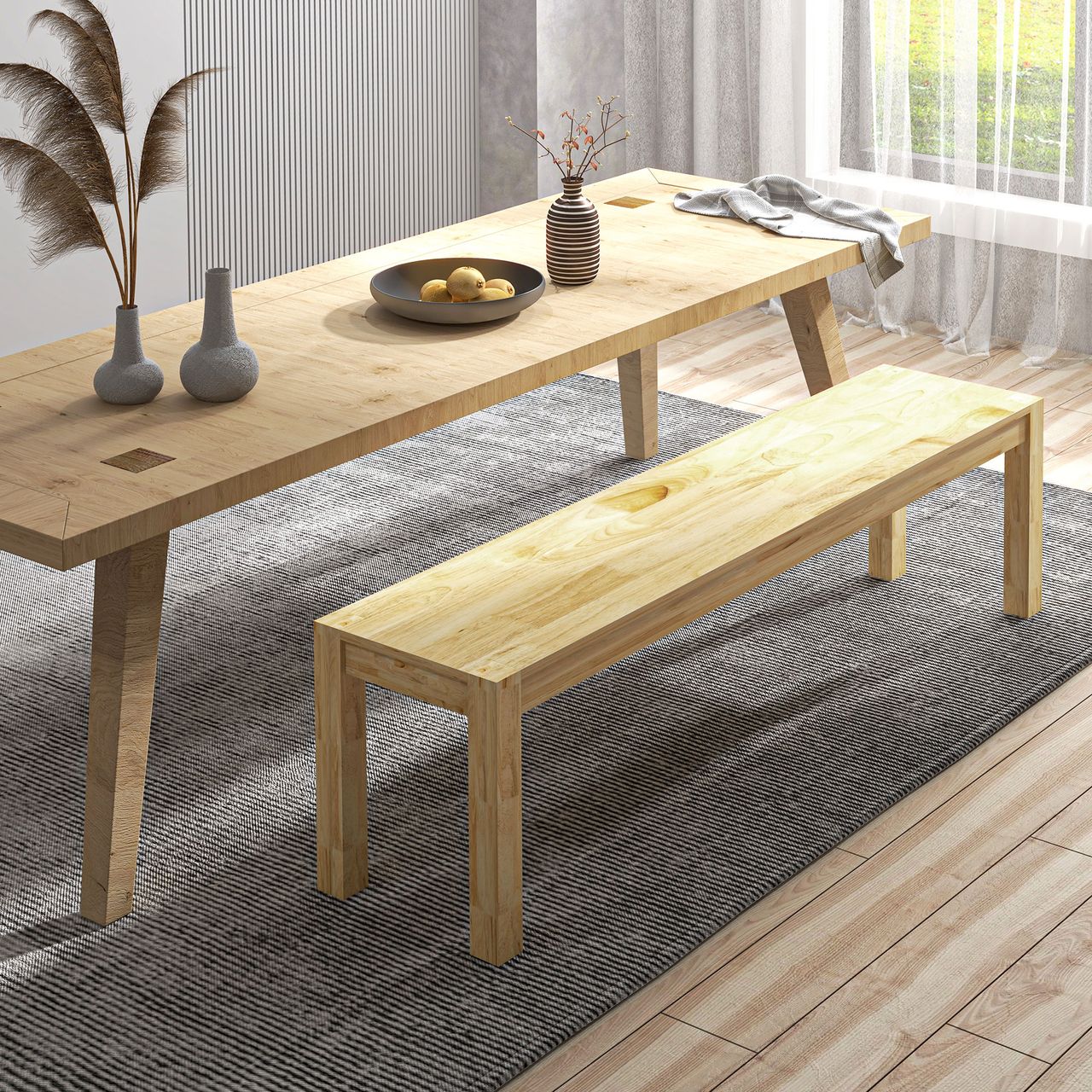 HOMCOM Sitzbank 3-Sitzer Holzbank Essbank im Landhaus-Stil, Küchenbank für Küche