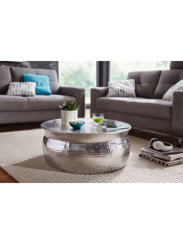 KADIMA DESIGN Couchtisch 75x31x75cm Aluminium Silber Beistelltisch orientalisch in Silbern günstig kaufen onesize