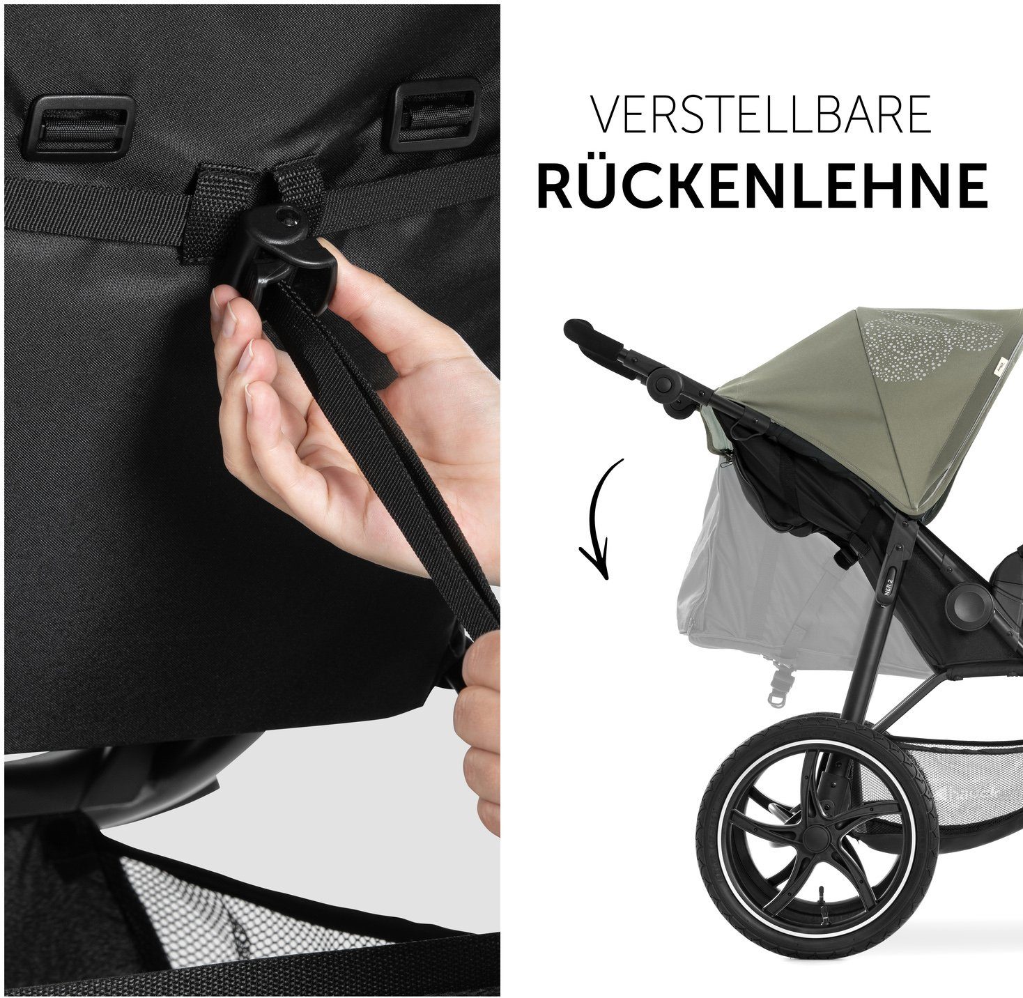 Hauck Dreirad-Kinderwagen Runner 2 Mickey Mouse olive, Kinderwagen, Jogger mit schwenk- und feststellbarem Vorderrad