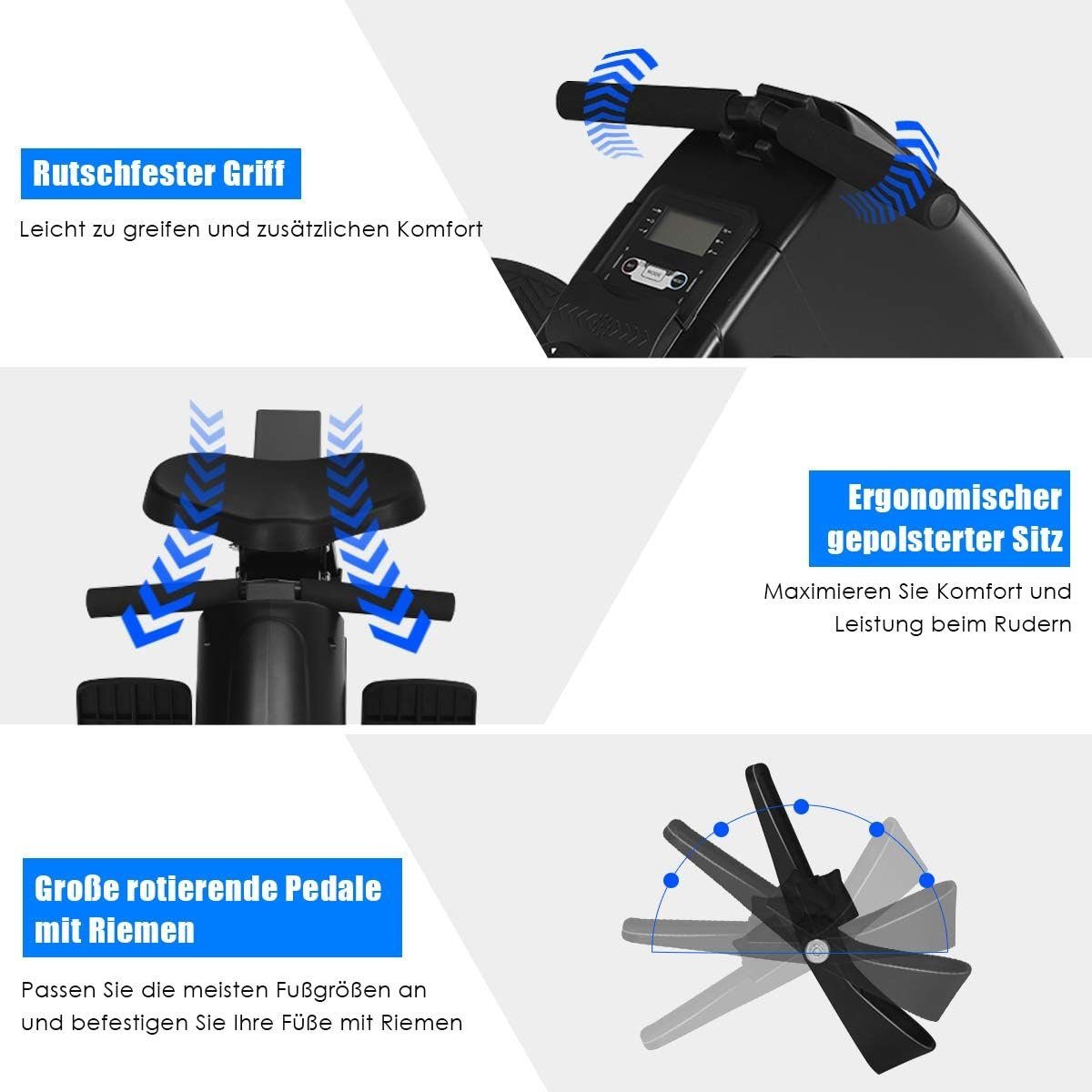 KOMFOTTEU Rudergerät Rudermaschine, mit 10 Widerstandsstufen, bis 120 kg