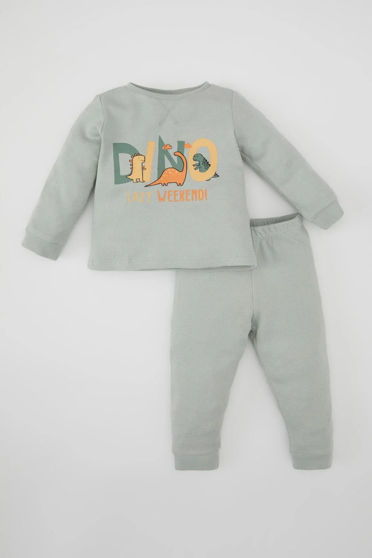 DeFacto  Langarm-Pyjama-Set mit Waffelmuster und Dinosaurier-Aufdruck für Babys (Jungen) B8779a524sp