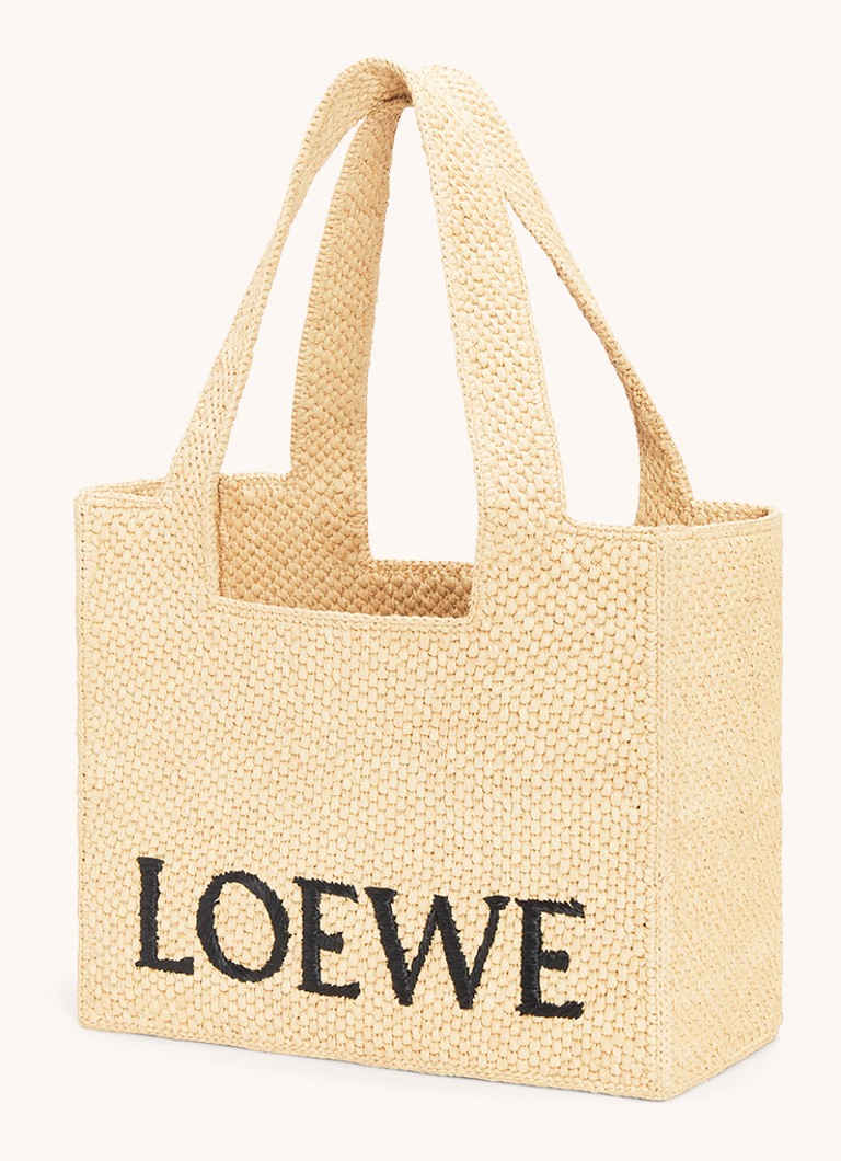 Nákupní taška LOEWE Font Medium z rafie s odnímatelným ramenním popruhem