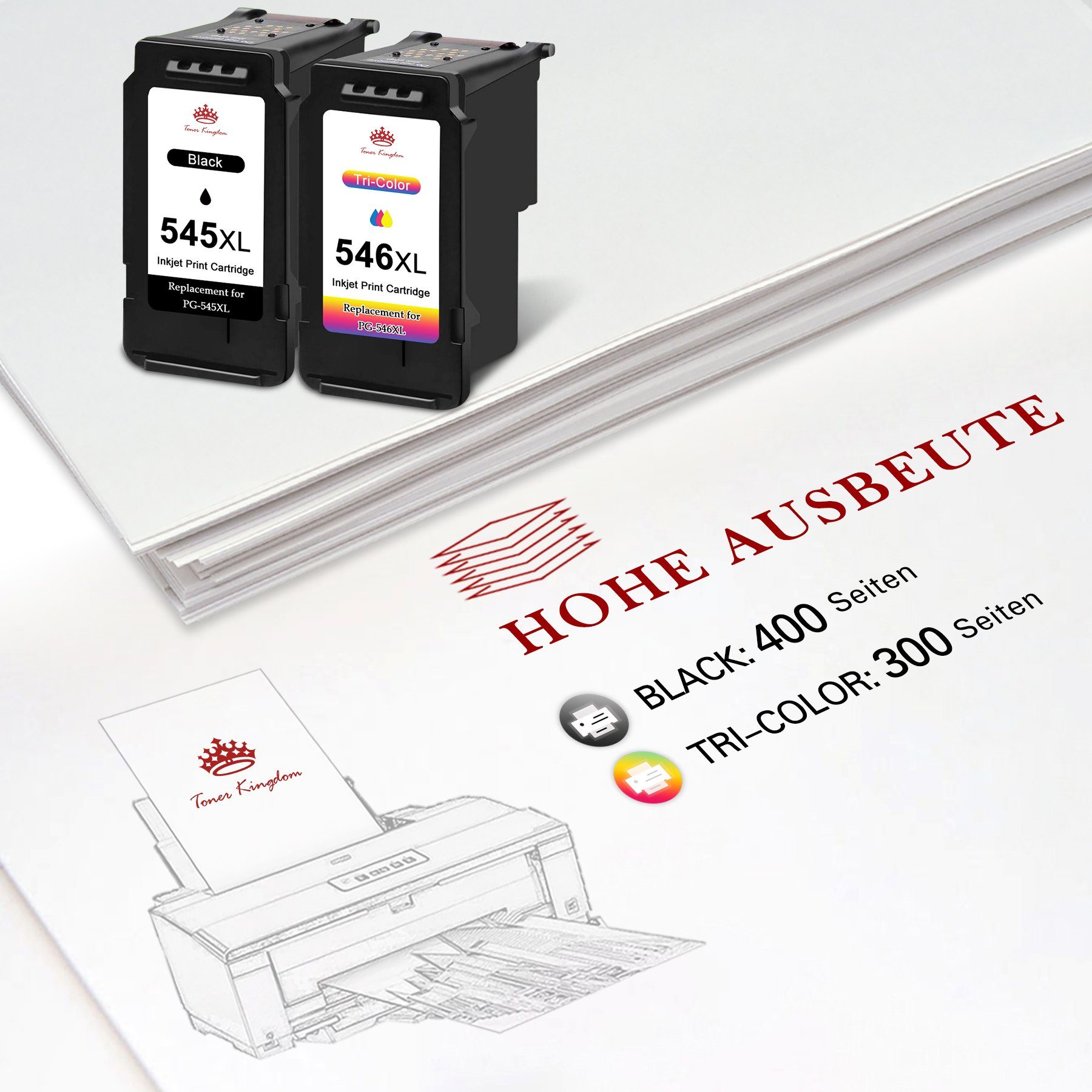 Toner Kingdom 2er für CANON 545 546 XL PG 545XL 546XL Patronen Tintenpatrone (für Pixma MX490 MX495 TR4550 TS3151 TS3150 TS3350 TS3351)