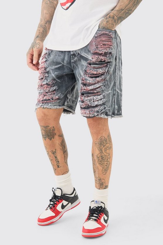 Tall lockere Shorts mit Acid-Waschung und Rissen