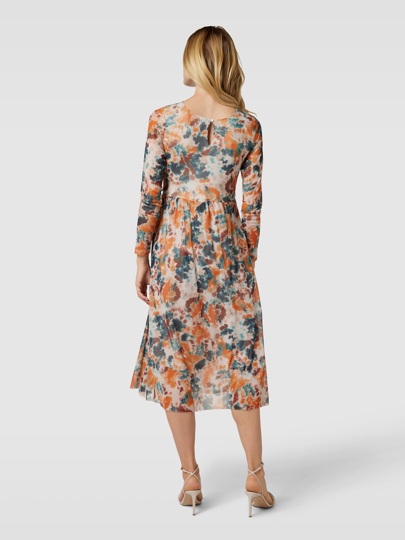 Knielanges Kleid mit Allover-Muster in orange