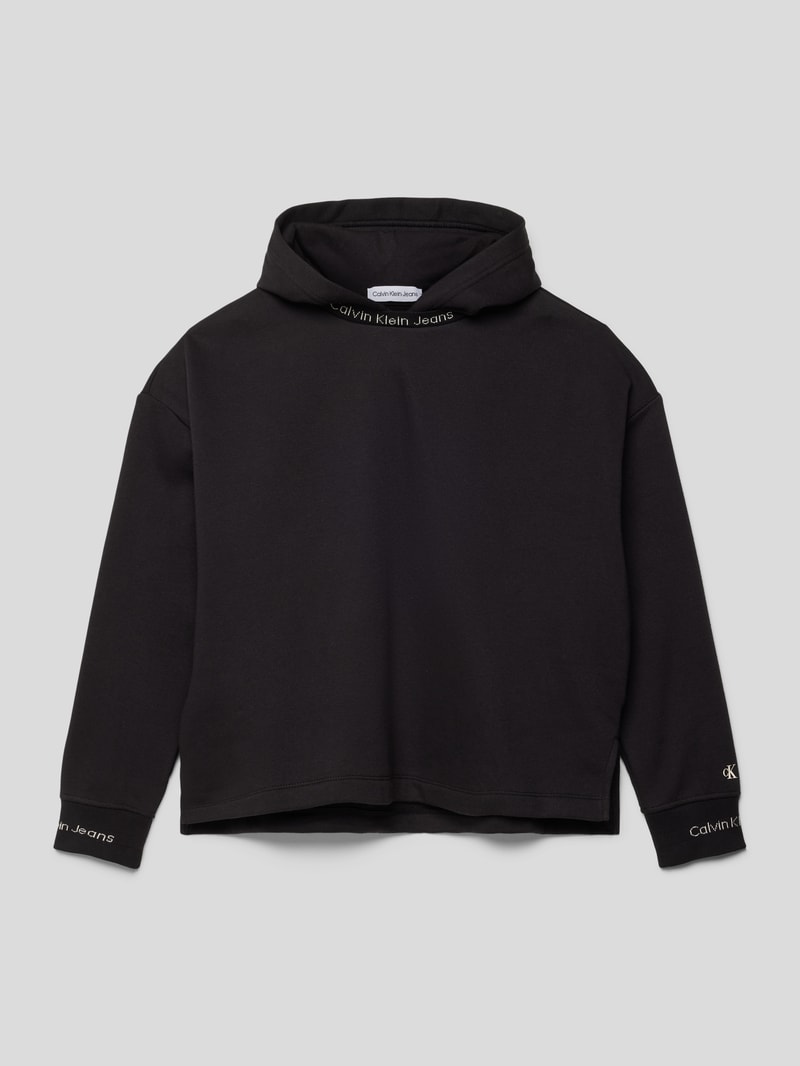 Hoodie mit Kapuze Modell 'TARSIA' in schwarz