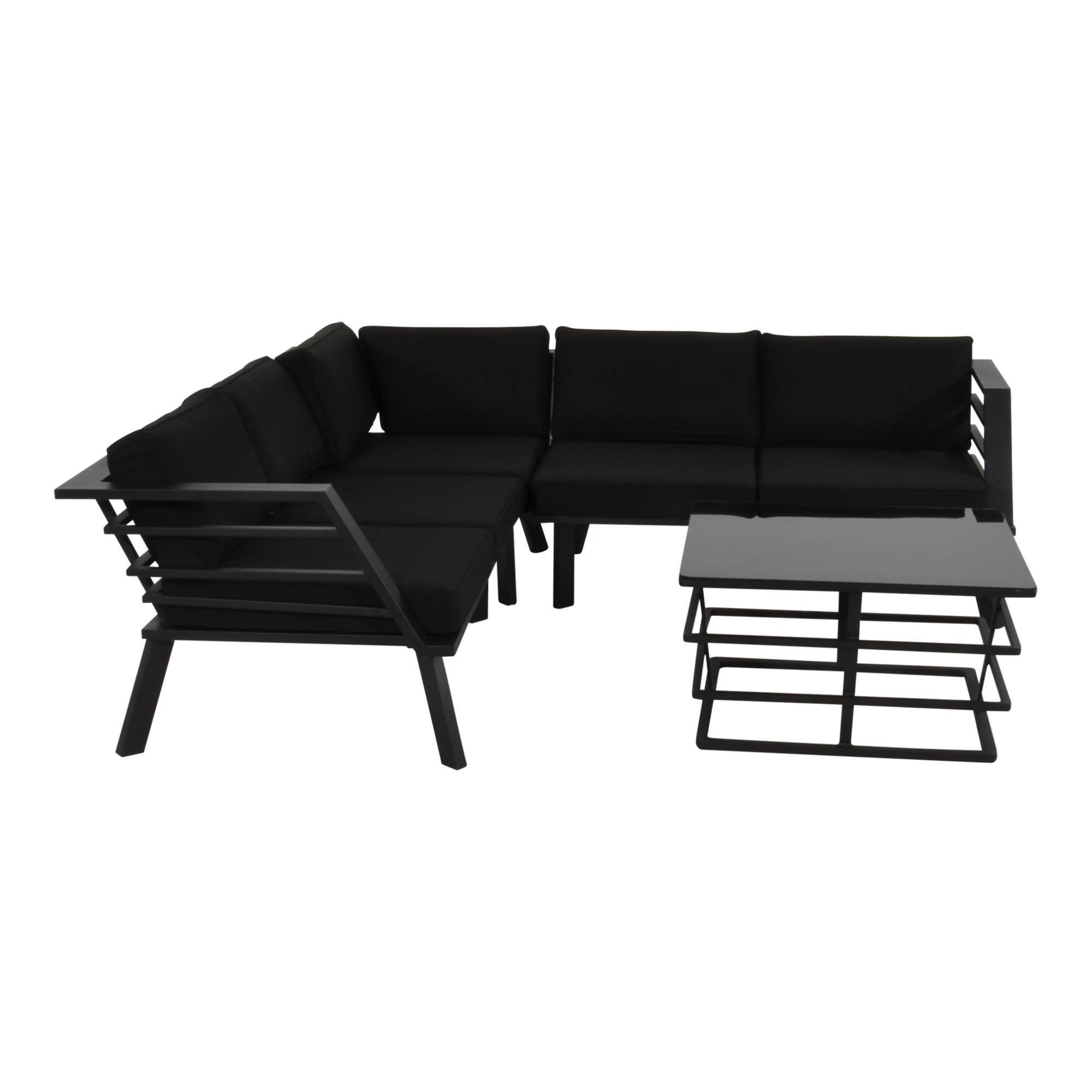 GMD Living Eckbankgruppe REGATTA, (Eckbank Loungeset, 4-tlg., bestehend aus 2 Sofas, 1 Eckteil & 1 Tisch inkl. Polsterkissen), wasserbeständiger Polyesterbezug, moderne Optik
