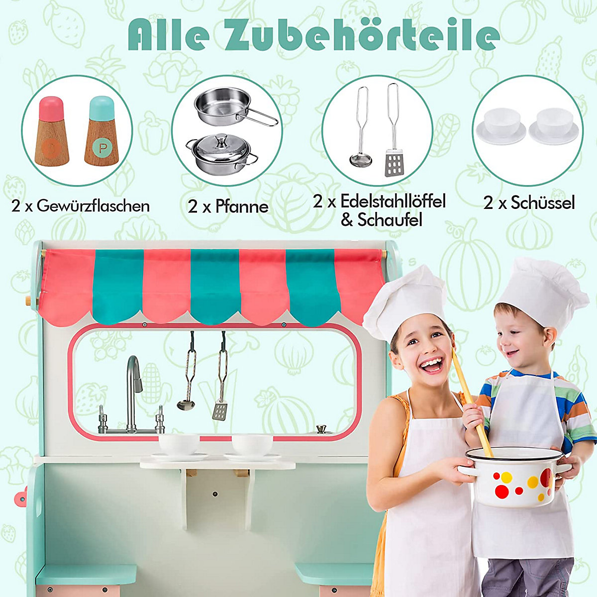 Spielküche 2 in 1 mit Restaurant ab 3 Jahren mit viel Zubehör