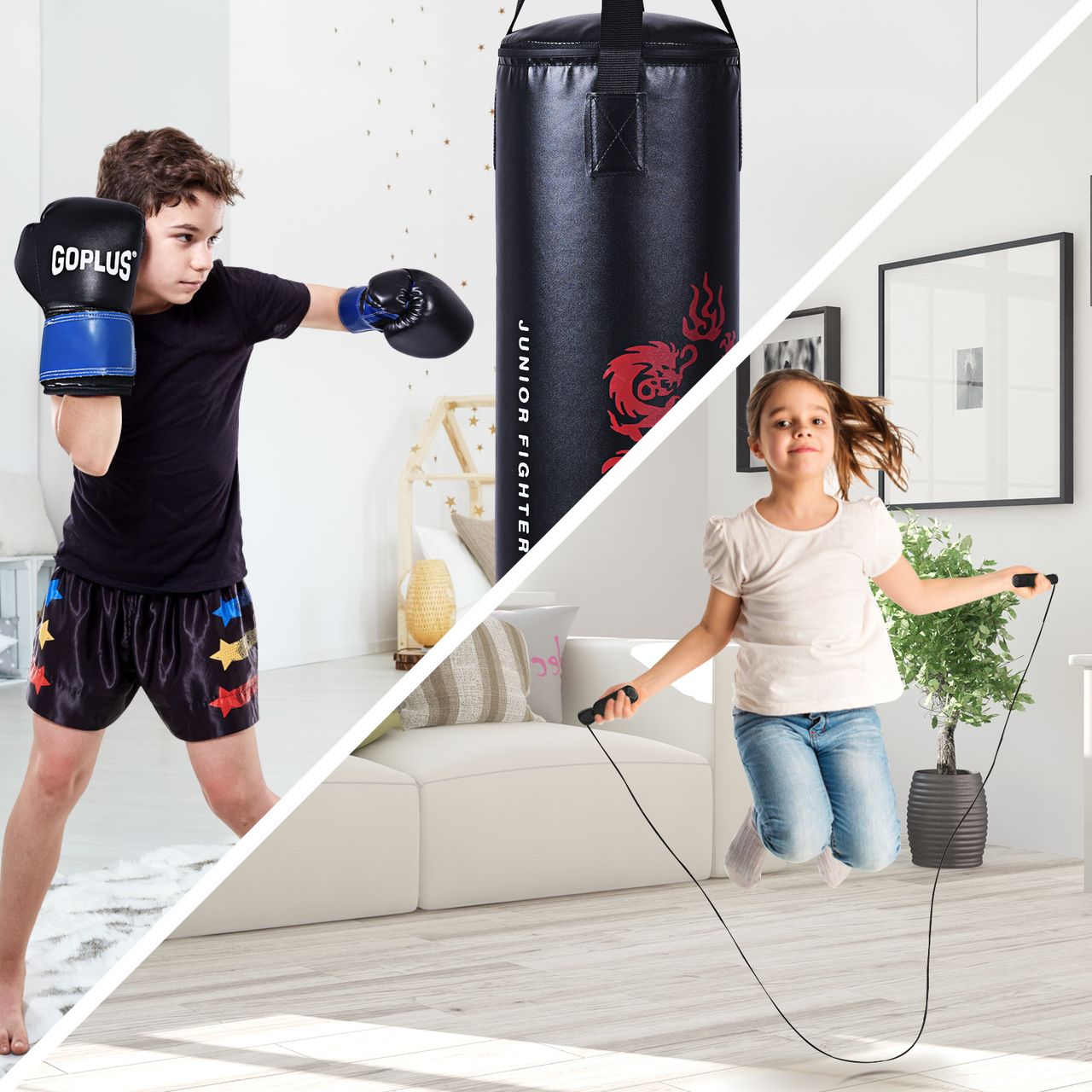 Costway 10KG Boxsack-Set mit 8oz Boxhandschuhen und Springseil