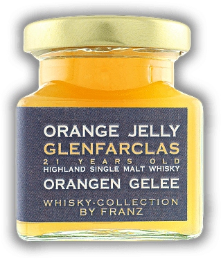 Orangen-Gelee mit Glenfarclas 21 Years Single Malt Whisky Orangen-Gelee mit Glenfarclas 21 Years Single Malt Whisky Handgemachter Fruchtaufstrich mit 5% Whiskyanteil. 150	 Gramm