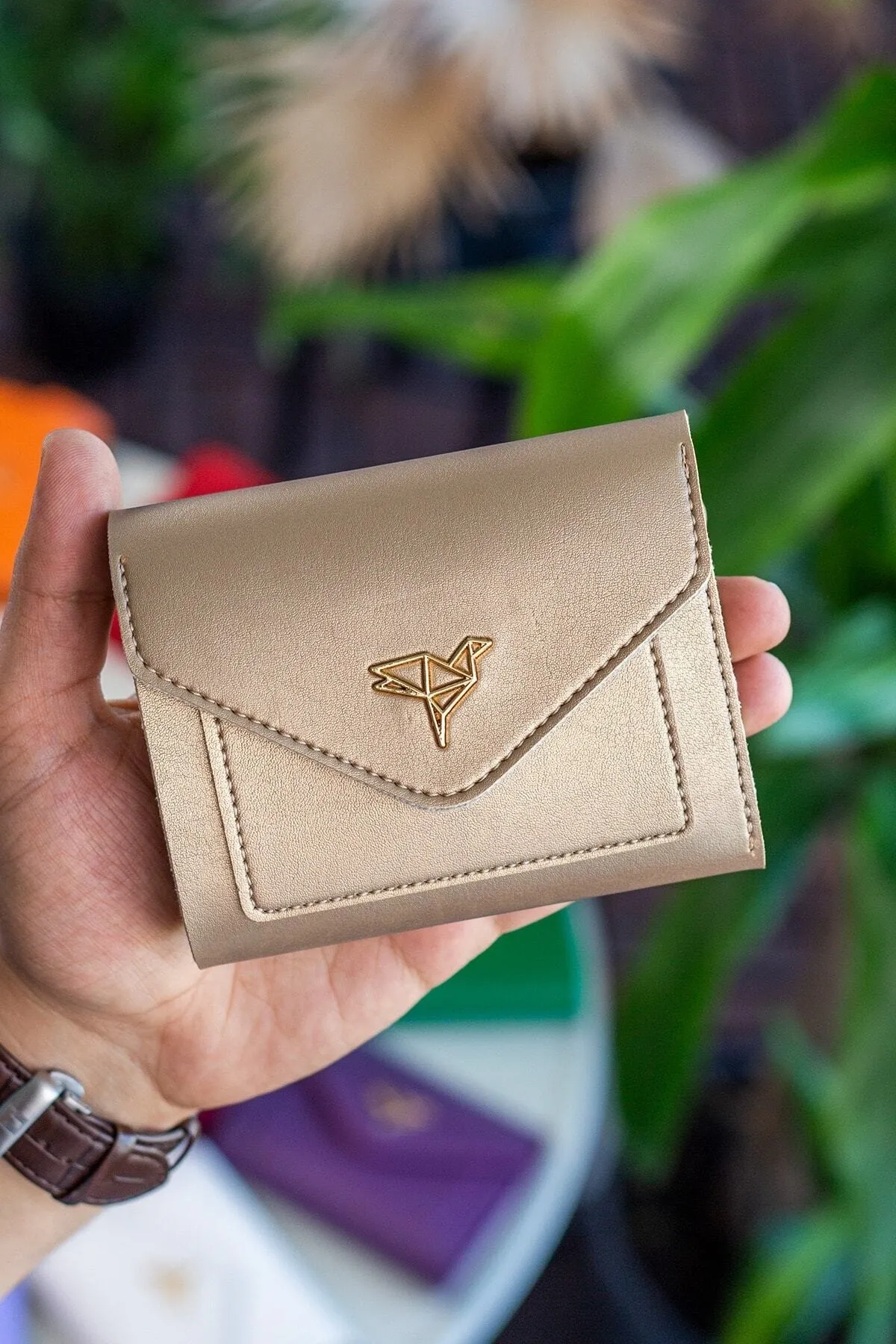 Garbalia  Columbia Mini-Gold-Geldbörse für Damen aus veganem Leder mit Münzfach und losem Kartenhalter