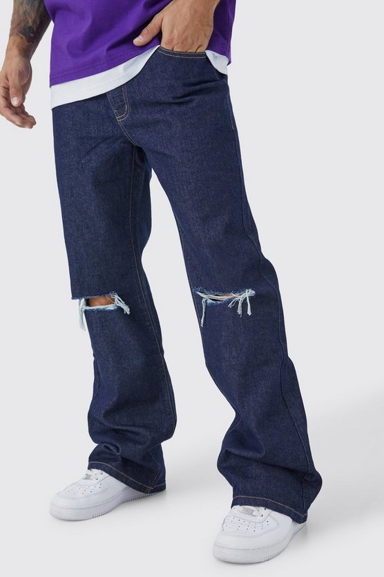 Lockere Schlagjeans mit Riss am Knie