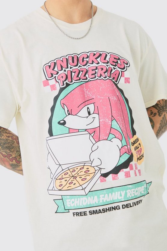 Oversize T-Shirt mit lizenziertem Sonic Knuckles Pizza Print