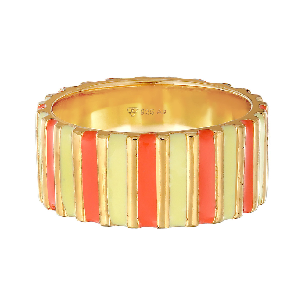 Elli Elli Bague Femmes Bande Rainures avec Émail Jaune et Orange en Argent Sterling 92 Bague