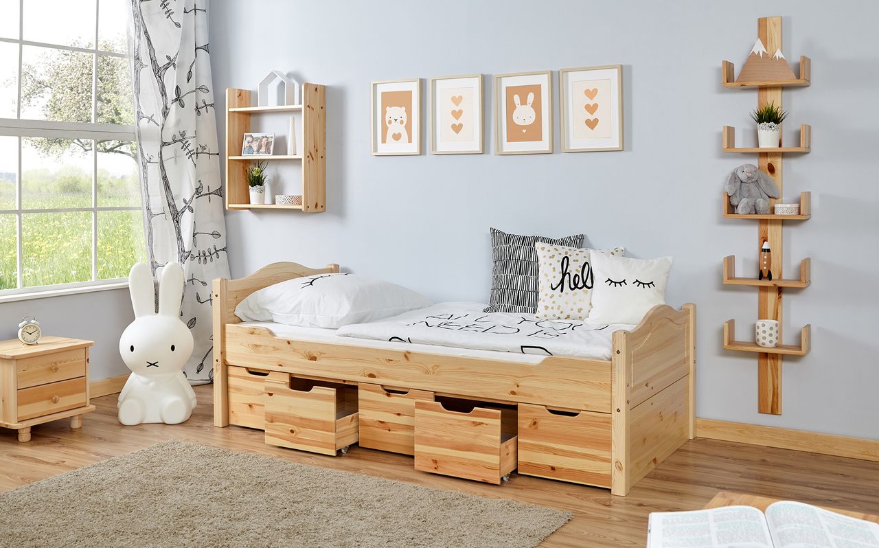 Ticaa Einzelbett Leni Kiefer Var 2 - mit 5er Schubkästen