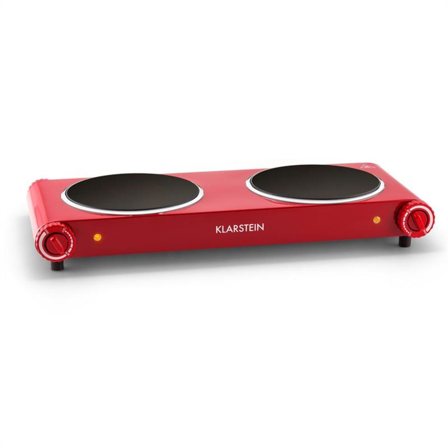 Klarstein Doppelkochplatte Captain Cook² Doppel-Kochplatte Infrarot 2400W Edelstahl rot, Kochplatte 2 Platten keramik Kochfeld Infrarot