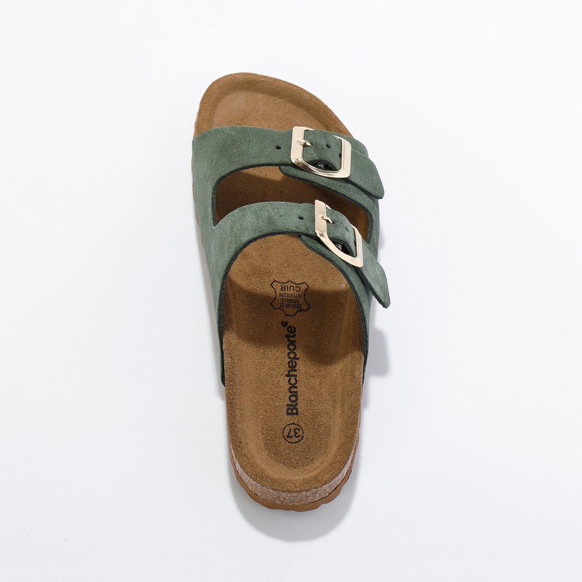 Mules croûte de cuir 2 boucles réglables