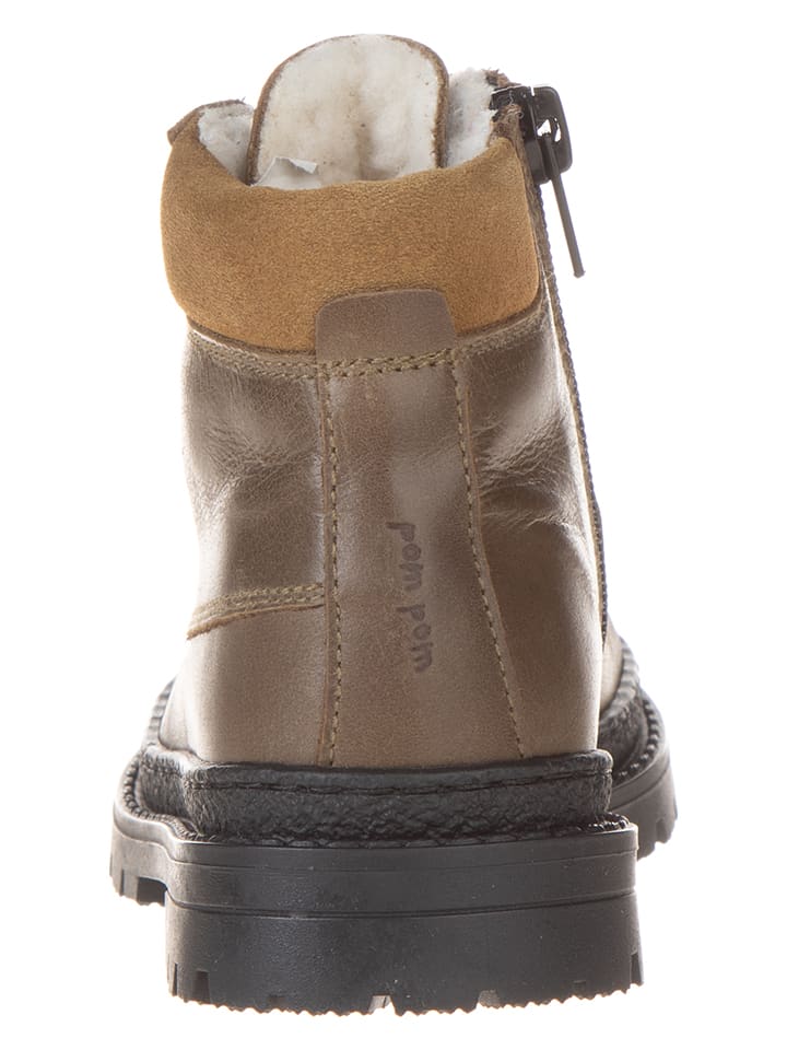 POM POM Leder-Winterboots in Khaki günstig kaufen