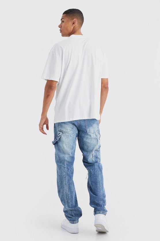 Lockere Cargo-Jeans mit Rissen