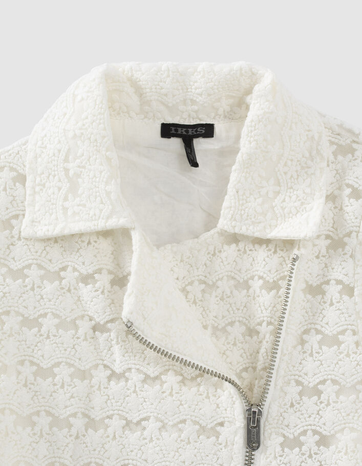 Veste blanc cassé esprit motard en dentelle fille