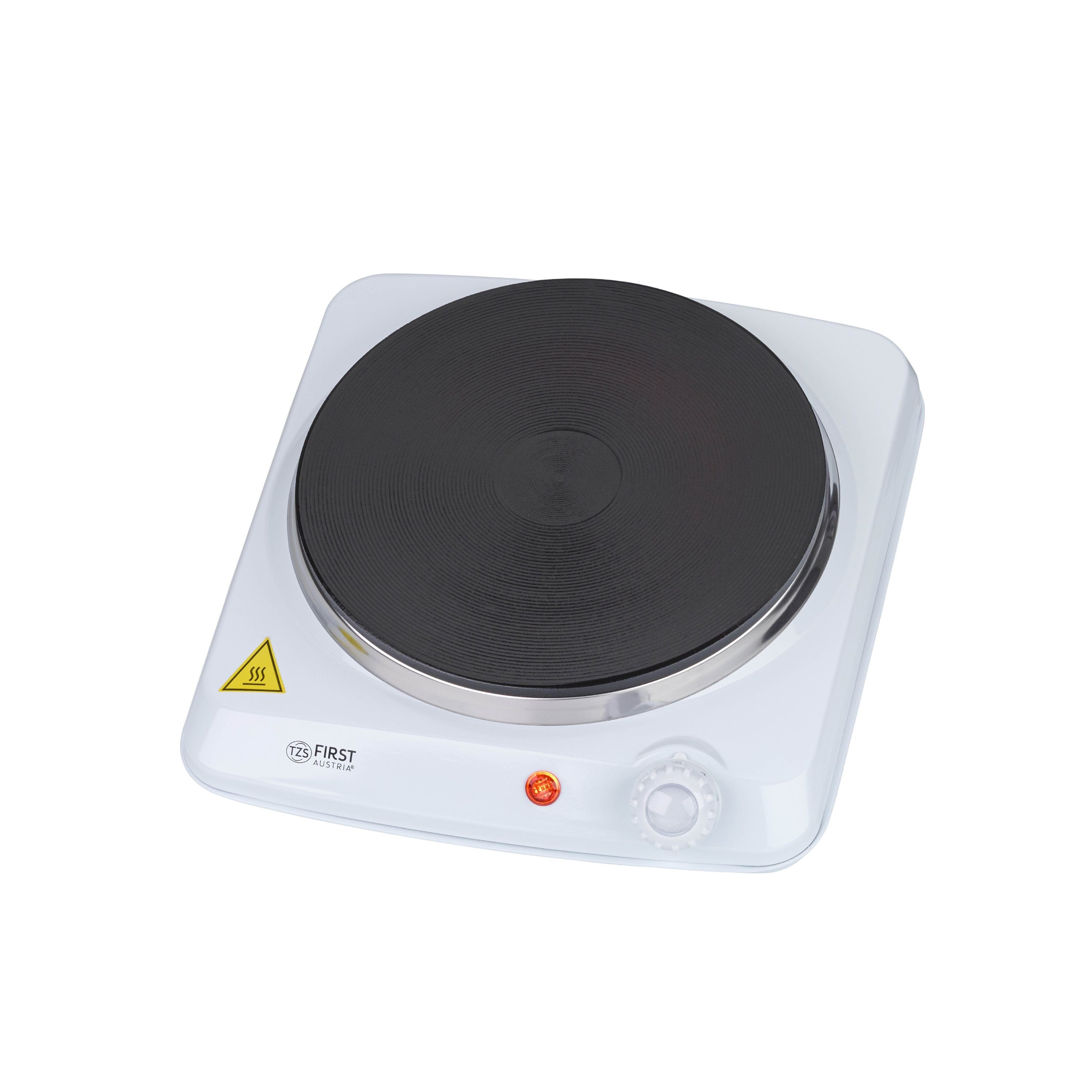 TZS FIRST AUSTRIA Doppelkochplatte Einzelkochplatte 1500W, Gusseisen, Kochplatte Weiß, Herdplatte Camping, Thermostat mit 5 Temperaturstufen