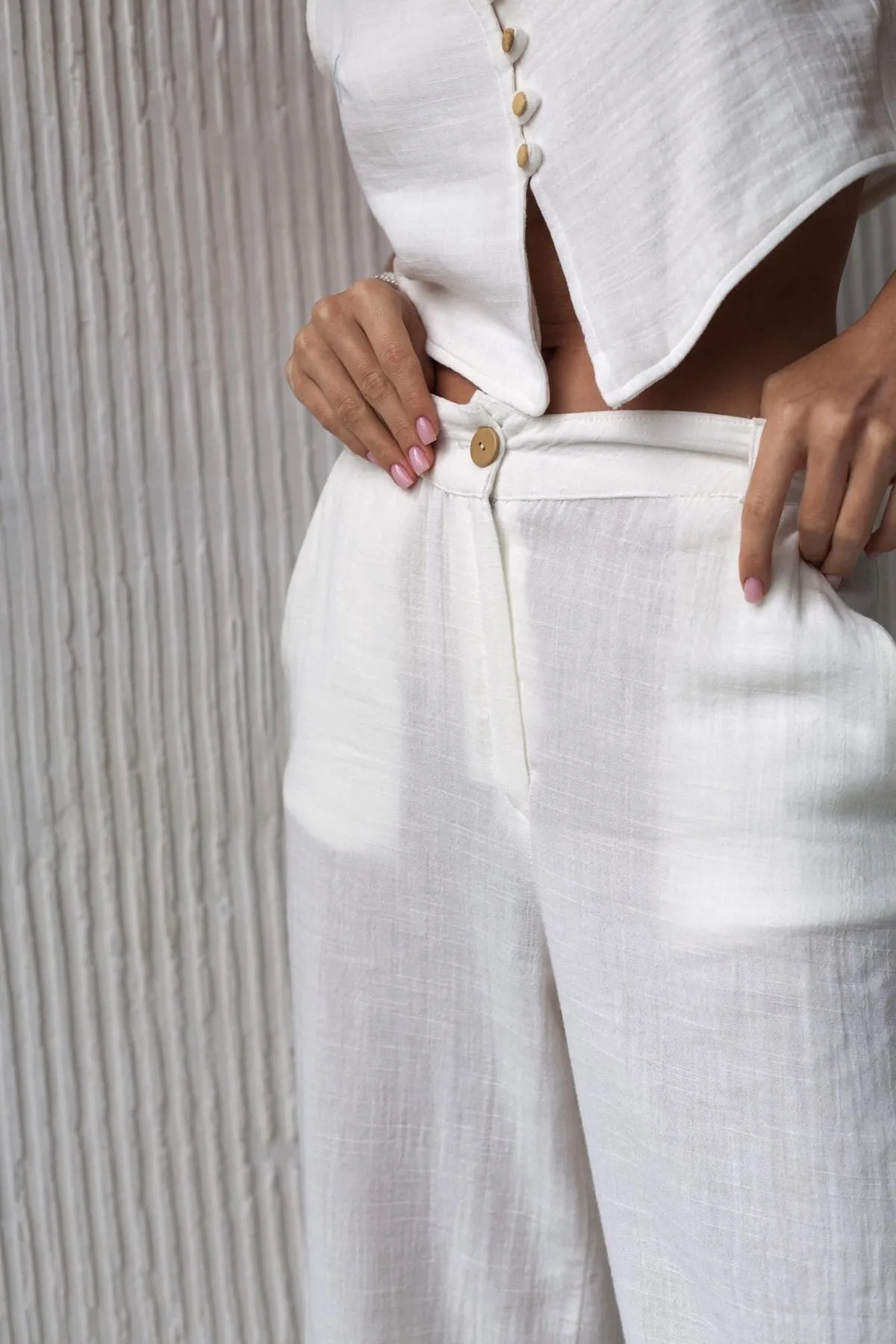 BOHEMAİ  Clover Weißes Musselin-Weste-Hosen-Set