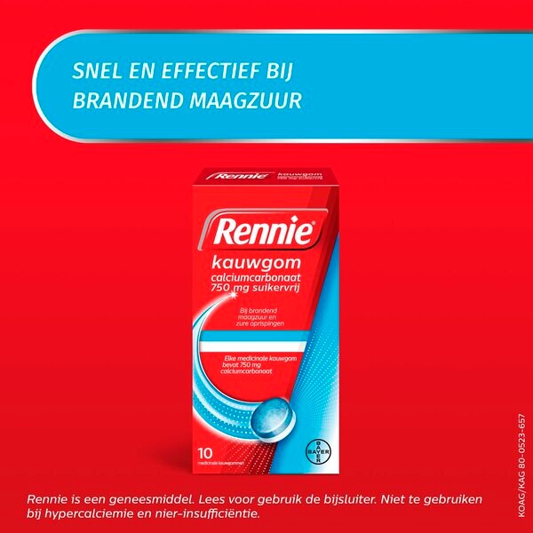 Rennie kalsiumkarbonaatti 750 mg sokeriton purukumilääke - 10 kpl