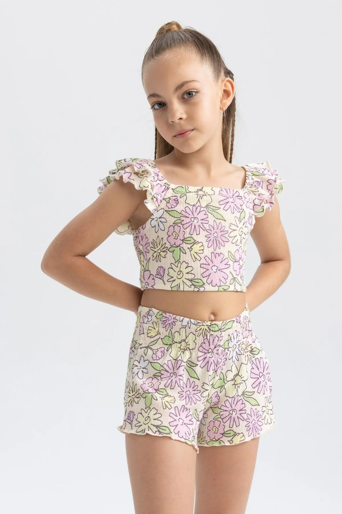 DeFacto  Mädchen-Crop-Top-Wickel-Kurzarm-T-Shirt B0985a823hs