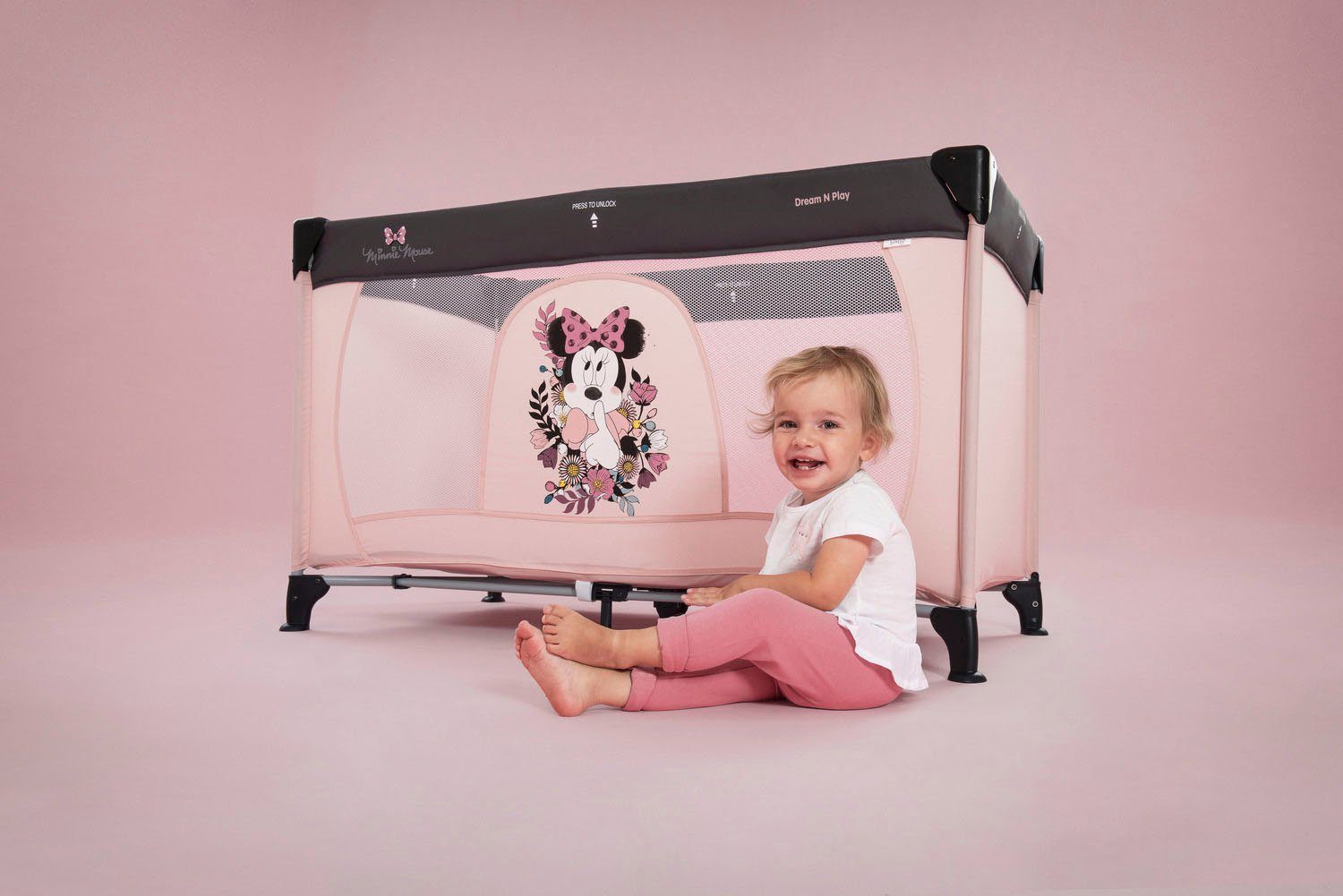 Hauck Baby-Reisebett Dream N Play - Minnie Sweetheart, inkl. Transporttasche