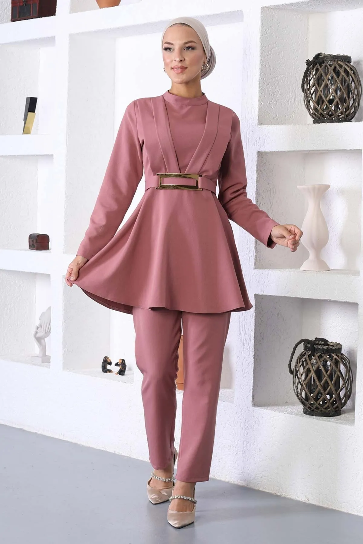 Modamihram  Plissierter Doppelanzug Dusty Rose 17900