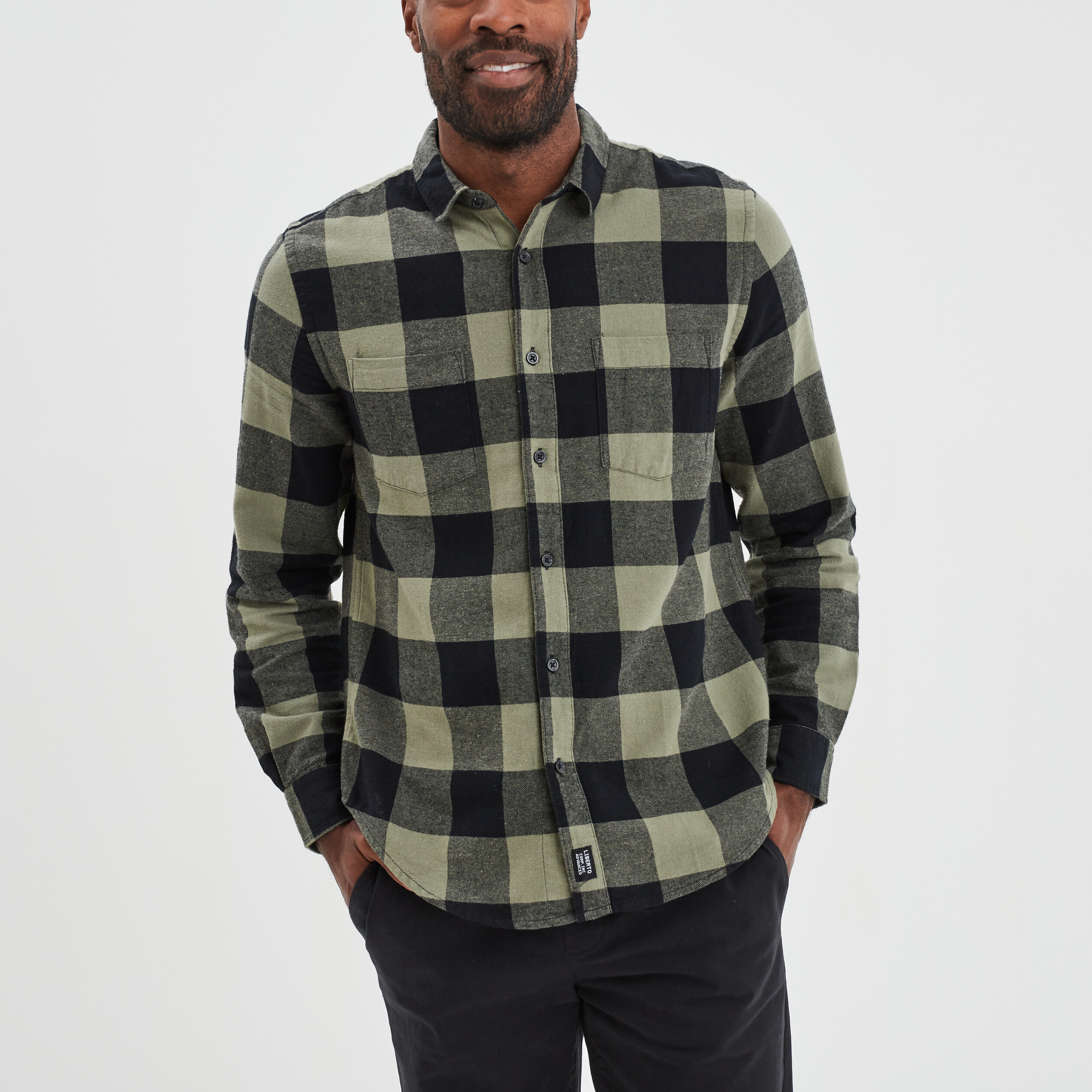 Chemise droite manches longues vert kaki homme | La Halle