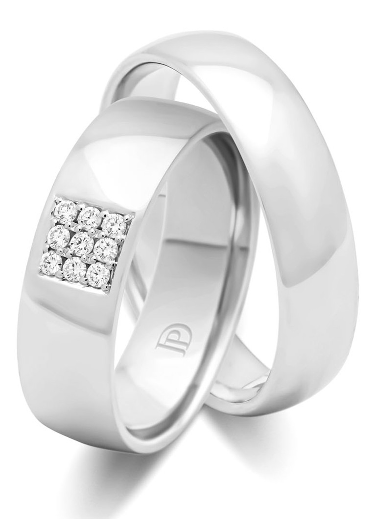 Inel cu vârf de diamant din aur alb, diamant de 0,09 ct, verighetă