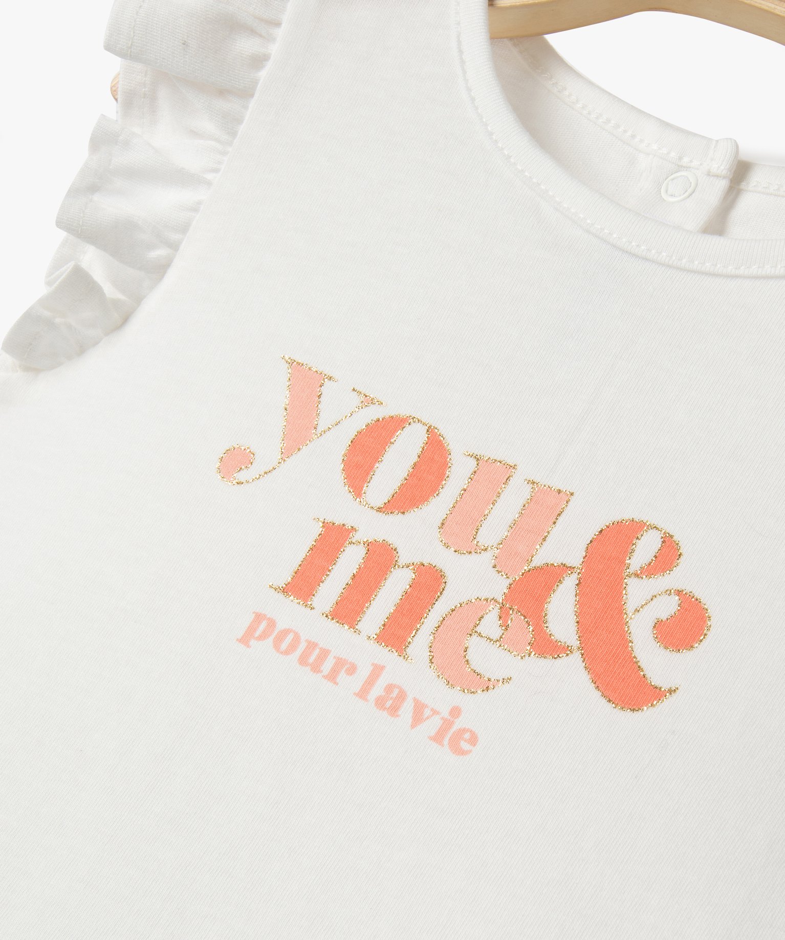 Tee-shirt bébé fille avec volants aux emmanchures ecru | GEMO