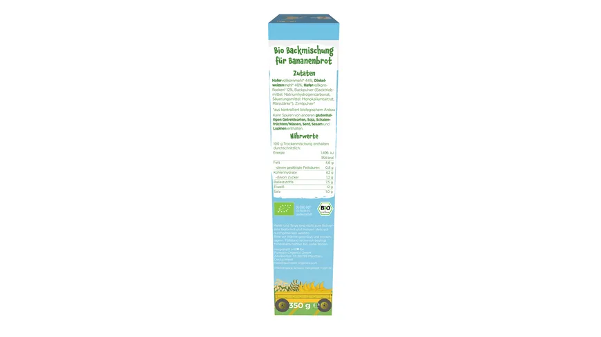 pumpkin organics Bio Hafer & Dinkel Bananenbrot Backmischung 350 g
