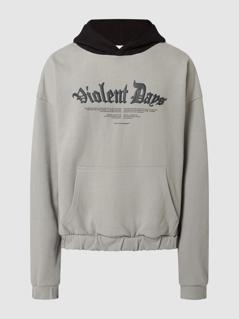 Oversized Hoodie mit Message-Stickerei in mittelgrau