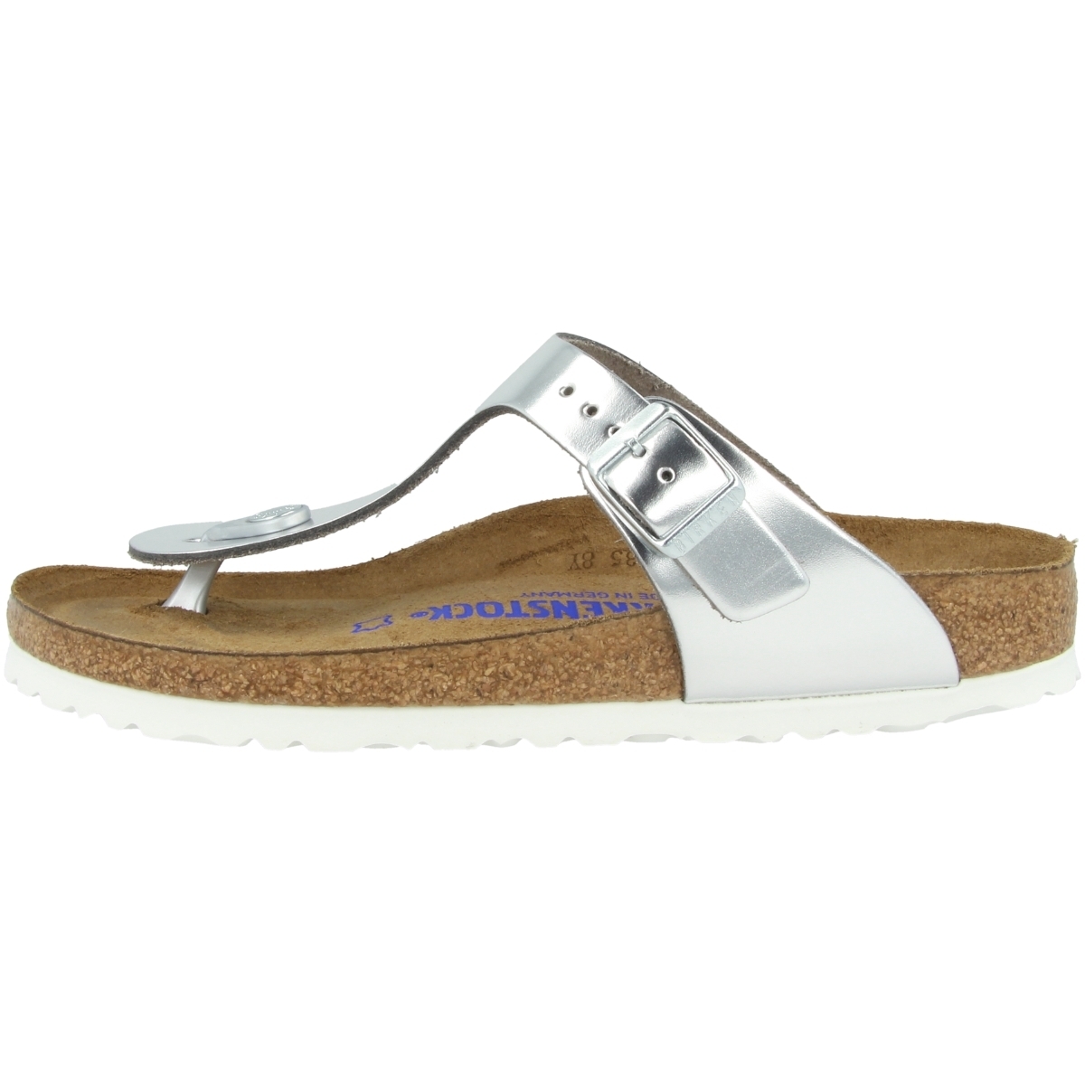Birkenstock Gizeh SFB Glattleder Weichbettung Schmal Zehensandale silber