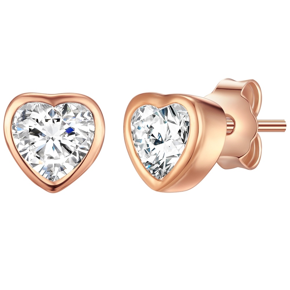 Rafaela Donata Puces d'oreilles en argent Coeur Argent sterling Oxyde de zirconium (CZ) en Or ro Boucles d'oreilles