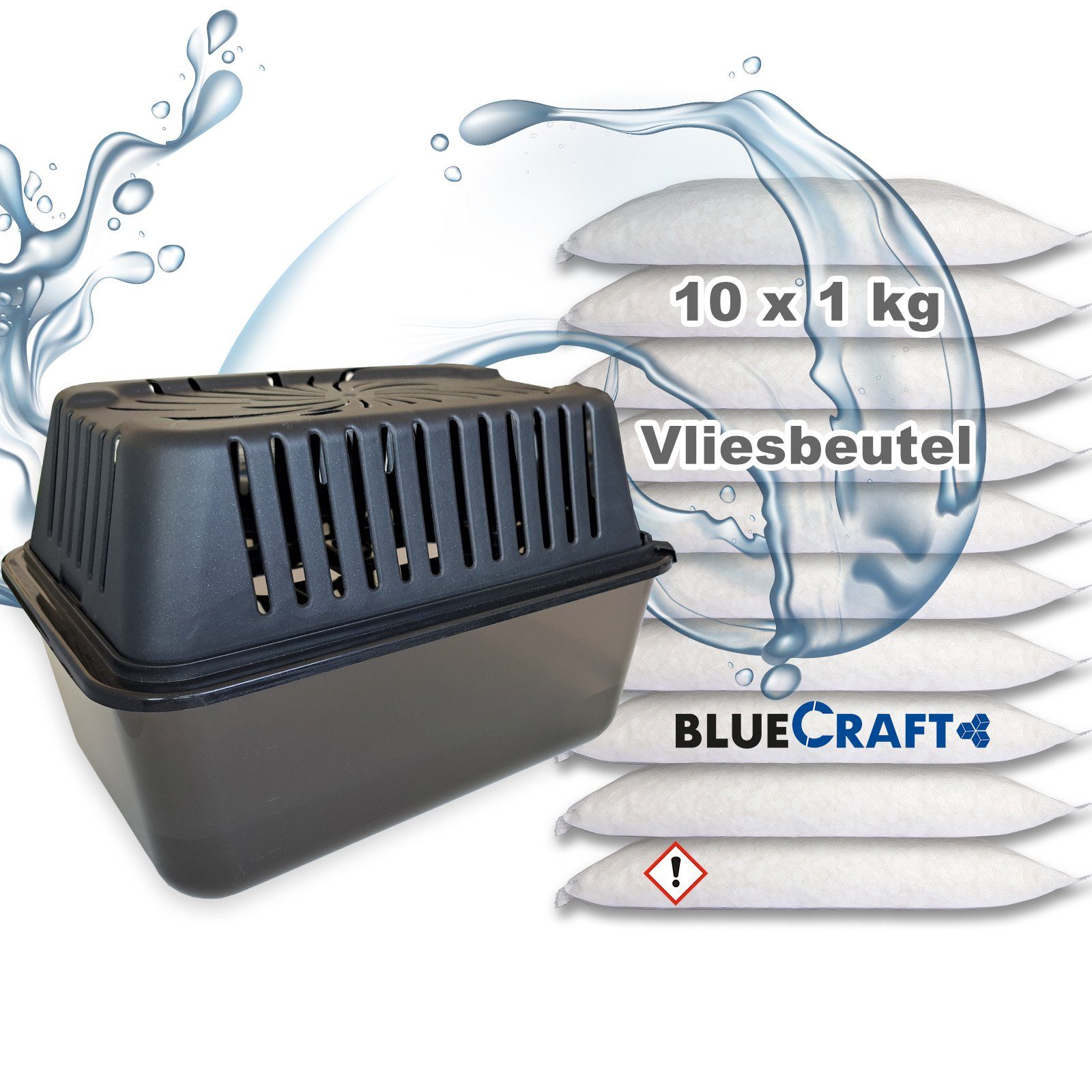 BlueCraft Luftentfeuchter Nachfüllpack Granulat Box Raumenfeuchter + 10x 1kg Granulat Vliesbeut, ohne Strom Nachfüller gegen Schimmel Schlafzimmer Wohnung