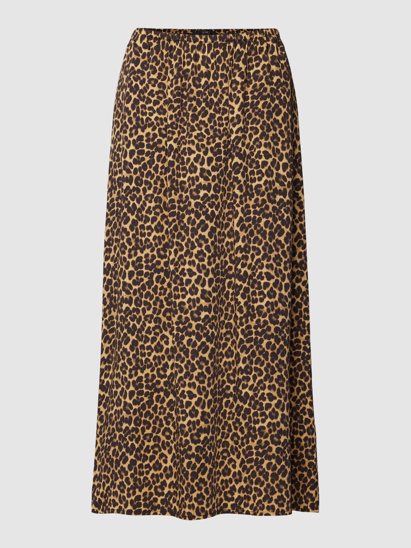 Midirock mit Allover-Animal-Print in camel