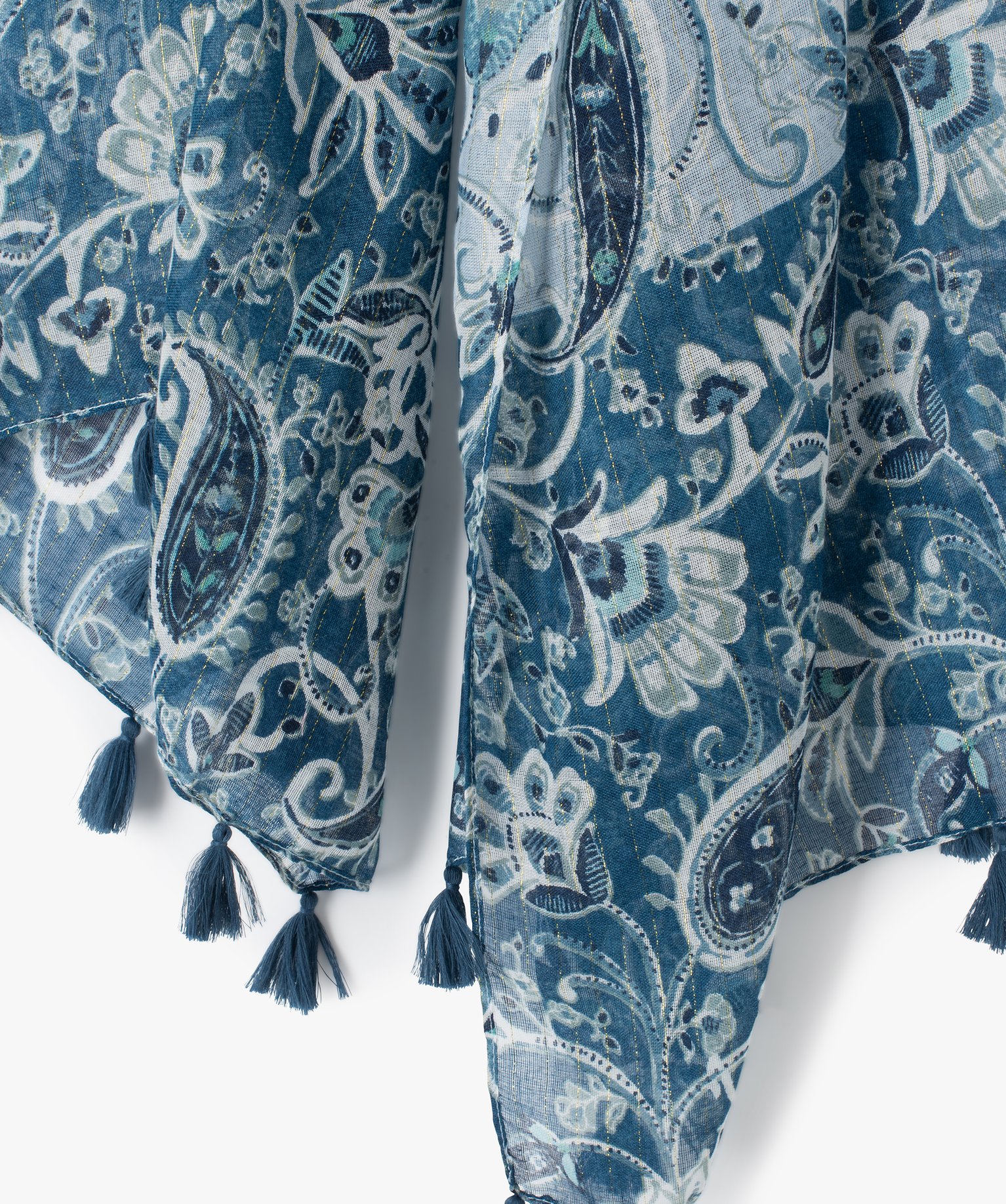 Foulard femme à motifs fleuris et rayures pailletées bleu | GEMO