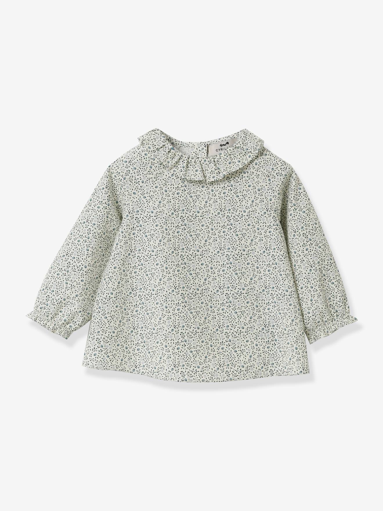 Blouse bébé CYRILLUS imprimé fleurs bleues bleu imprimé