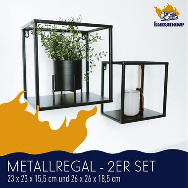 Hansmeier Wandregal Wandregal aus Metall - Metallregal - Schwarz - Schweberegal, 2-tlg.